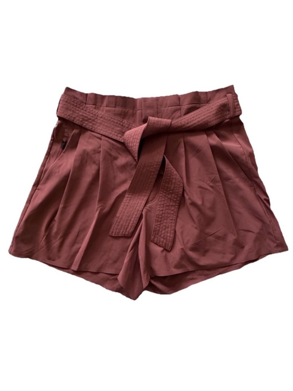 Athleta Skyline II Paperbag Shorts 4 Rust Brown Tie Waist High Rise Travel